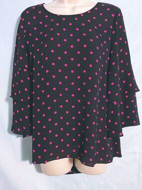 Cato Black & Purple Polka Dot Top Size S